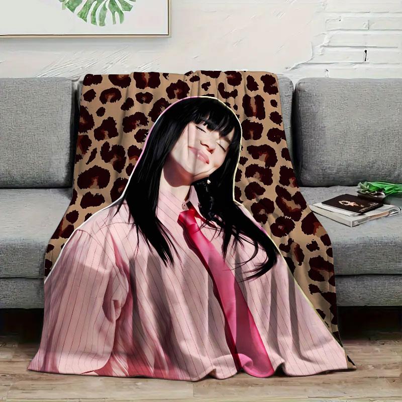 1Pc billieeilish Print Flannel Blanket, High quality Comfortable for All Seasons, Warmth and Comfort, Perfect for Christmas Gifts