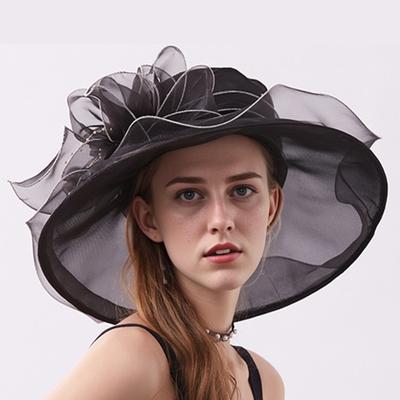 Женская шляпа-дерби из органзы для церкви, летняя, с оборками и широкими полями, свадебная шляпа для церкви
