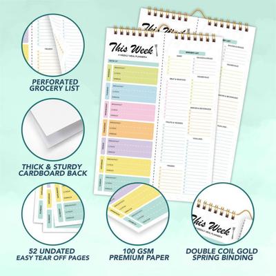 Yousheng Магнитный еженедельный планер питания блокнот настенный блок для планирования питания блокнот для списка продуктов отрывной органайзер для покупок и кухни с двойной спиралью