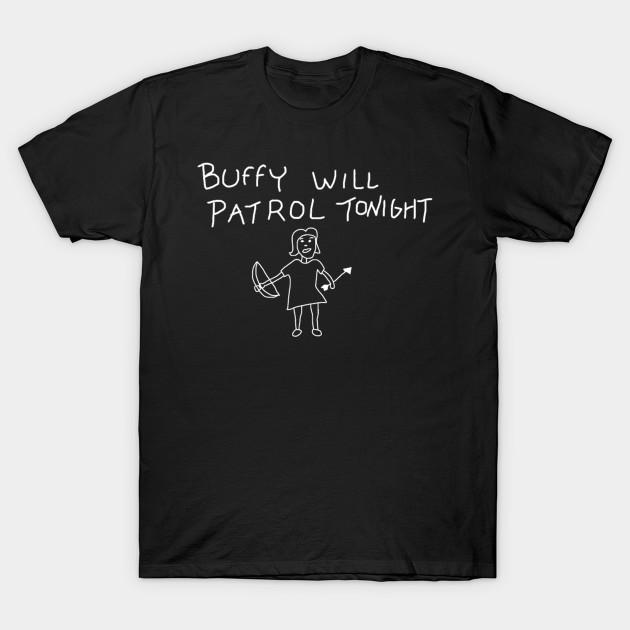Men Black Print T-shirt Buffy Will Patrol On Black No-Cut Transfer Paper Print Cotton Tshirt