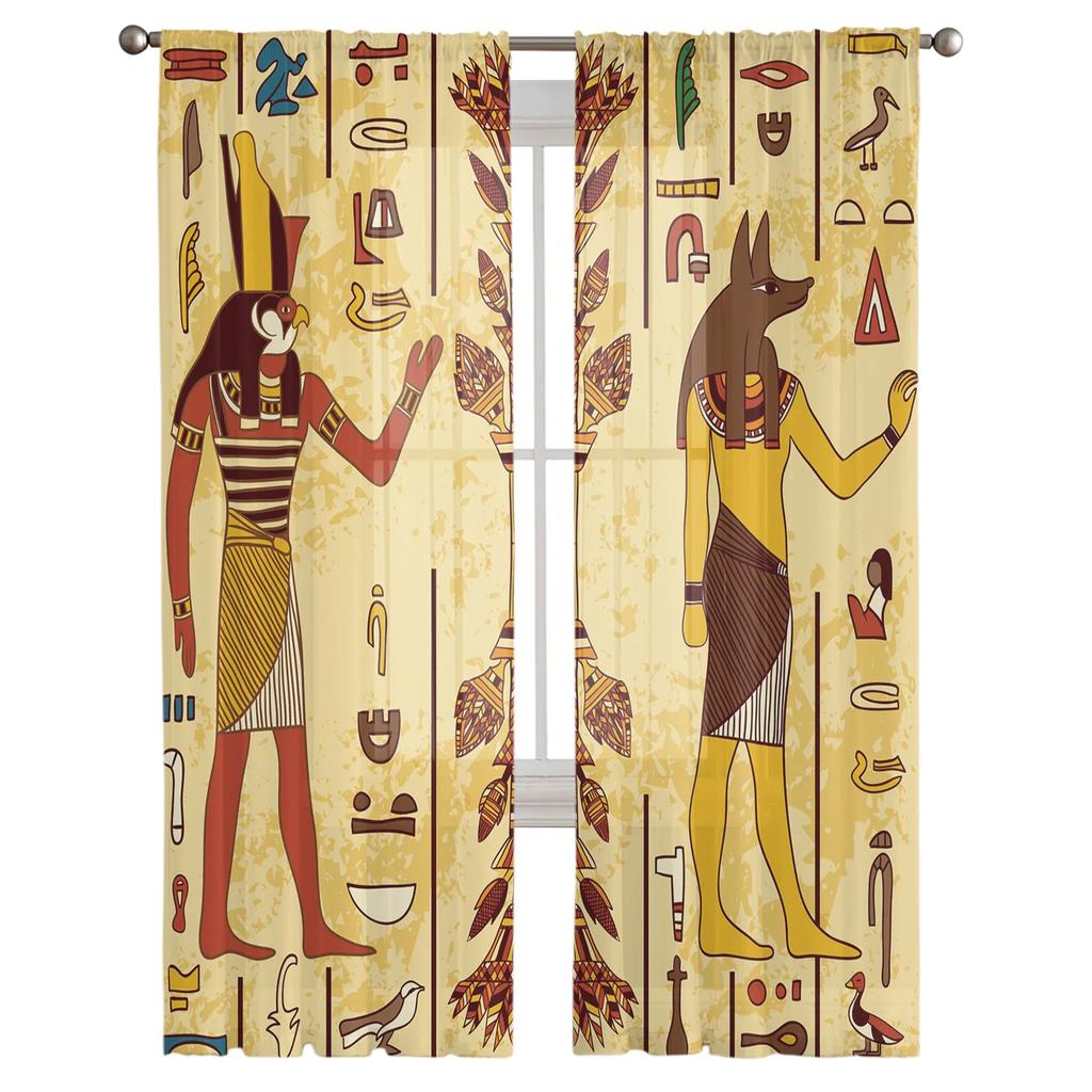 Египетский Фараон Желтая Фреска Древний Тюль Прозрачные Шторы для Декора Гостиной Оконная Штора для Спальни Вуаль Органза Драпировки