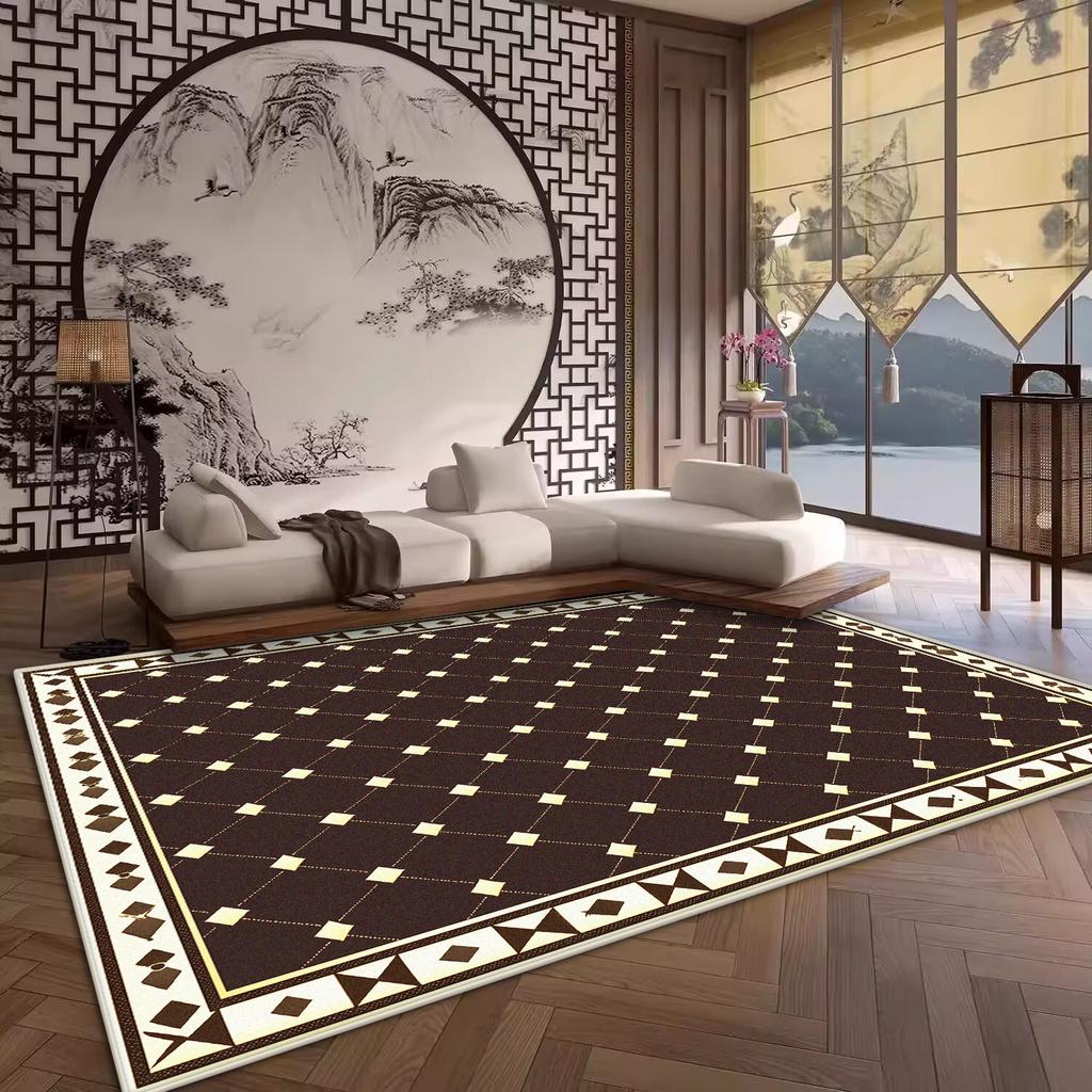 Luxury Big Size Antiskid Living Room Rug Soft Golden Border Bedroom Decoration Carpet Washable Room Decor Home Mats Customizable