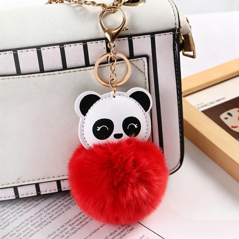 Cute Cartoon Panda Keychain Fluffy Pink Pom Pom Golden Buckle Lovely Bag Accessory for Friends Gathering Gifts