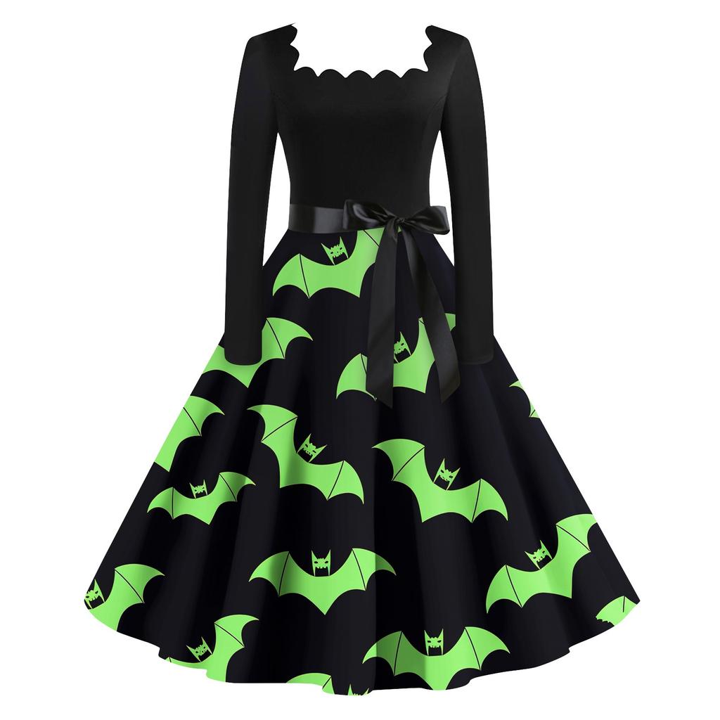 Женское повседневное модное платье в стиле ретро с квадратным вырезом и длинными рукавами