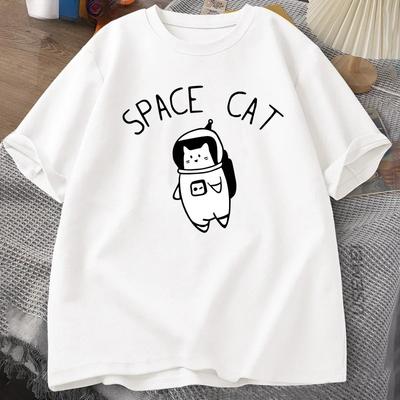 Футболка Space Cat Кошки в космосе Смешные футболки Футболка Женская одежда Креативность Короткий рукав Мода Повседневные топы Женская футболка