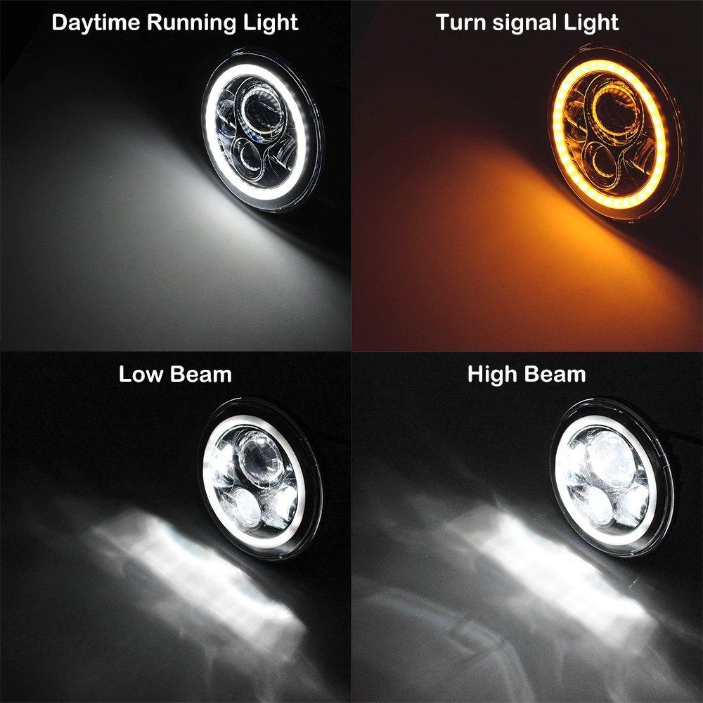2pc Car 7" Headlights For Land Rover Defender 90 110 Round LED Headlight Kit Angel Eyes nn Halo For Lada Niva 4X4 Offroad Accessory