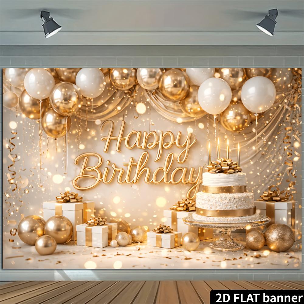 2D flat luxury birthday party banner background - Platinum Wind birthday theme, indoor and outdoor celebration scenes