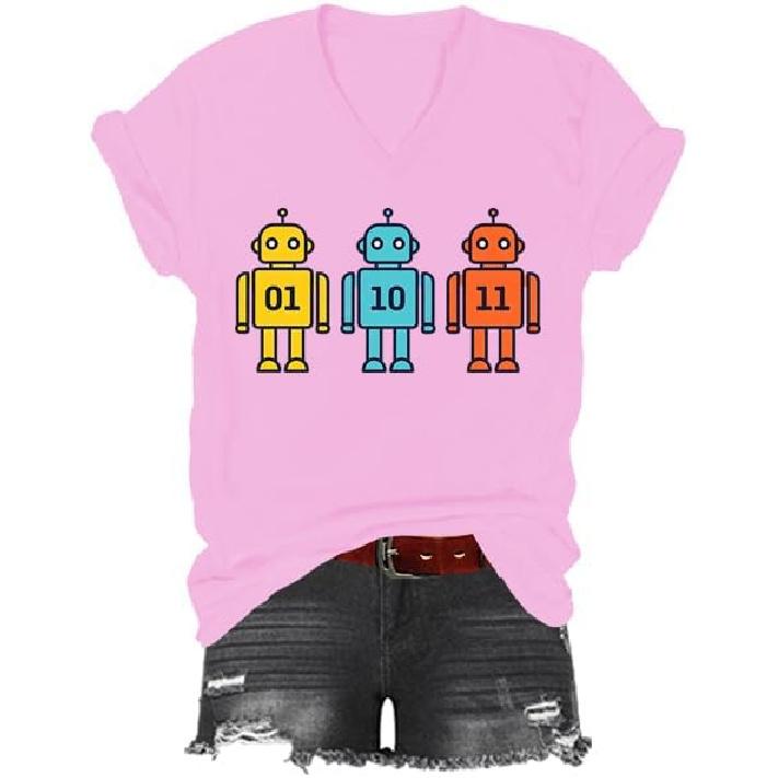 Robot T-Shirt, 01 10 11 Robot Shirt, Classic Graphic Print Men V-Neck Tshirt