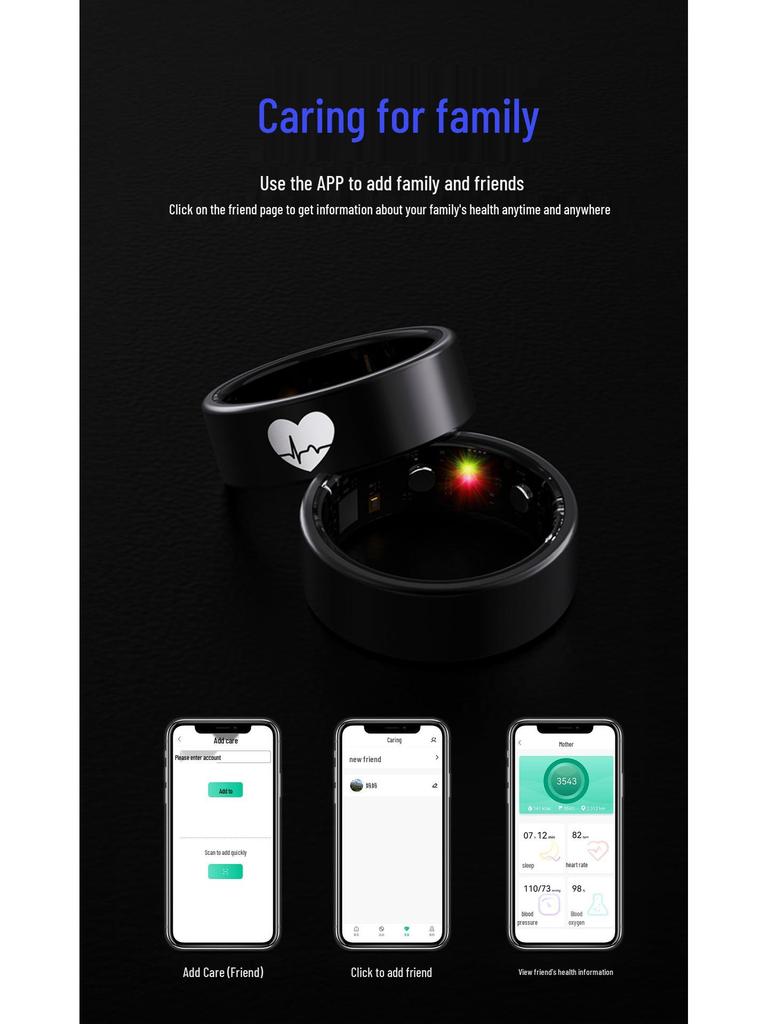 Умное кольцо здоровья R30: ЭКГ, Температура тела, Пульс, Кислород в крови, Мониторинг сна и ВСР