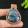 Natural Labradorite Gemstone Handmade Copper Wire Wrap Gift Pendant 2.29 U9R32