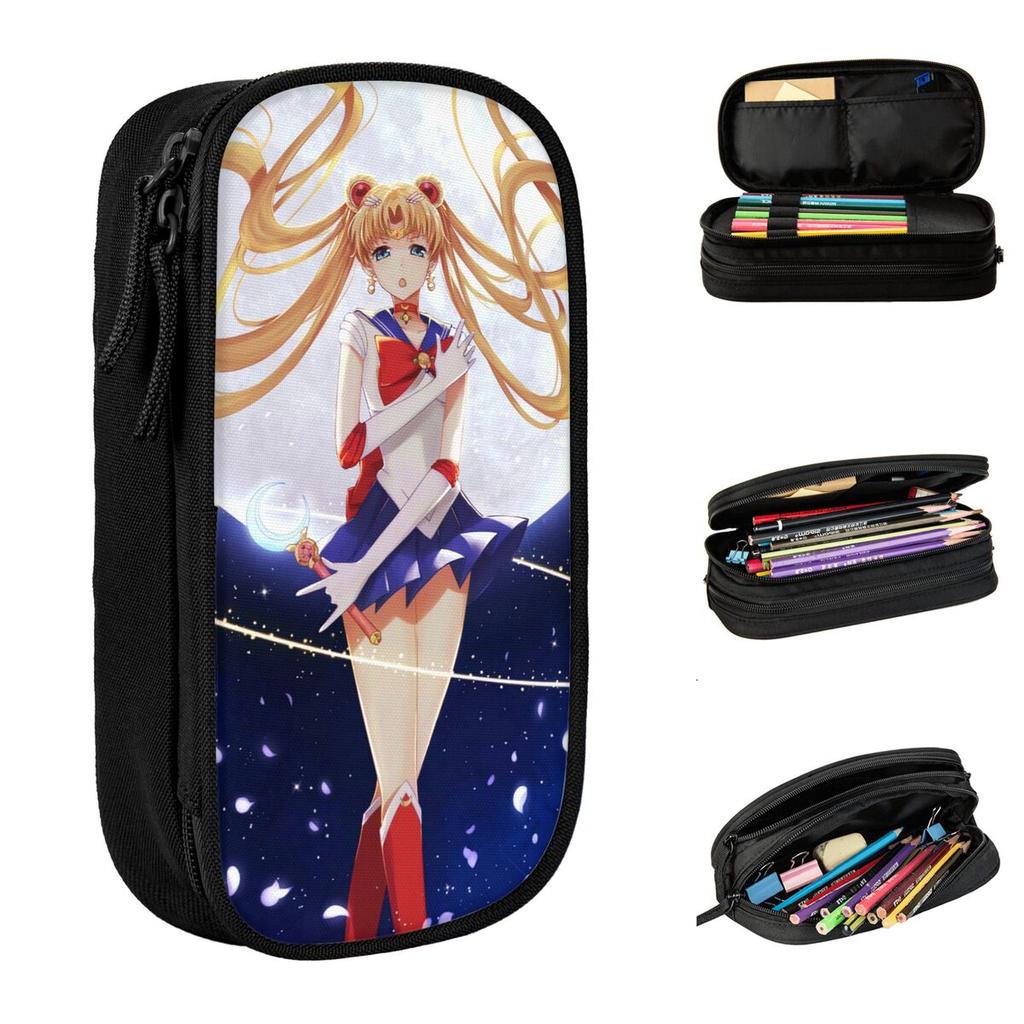 Sailors Moons Japanese Anime Pencil Cases Fun Pen Box Bags for Student Large Storage Students School Zipper Pencil Pouch