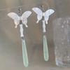 Chinese Fox Mask Folding Fan Asymmetrical Long Tassel Earrings For Women Girls Cherry Blossom Ear Hook Christmas Jewelry