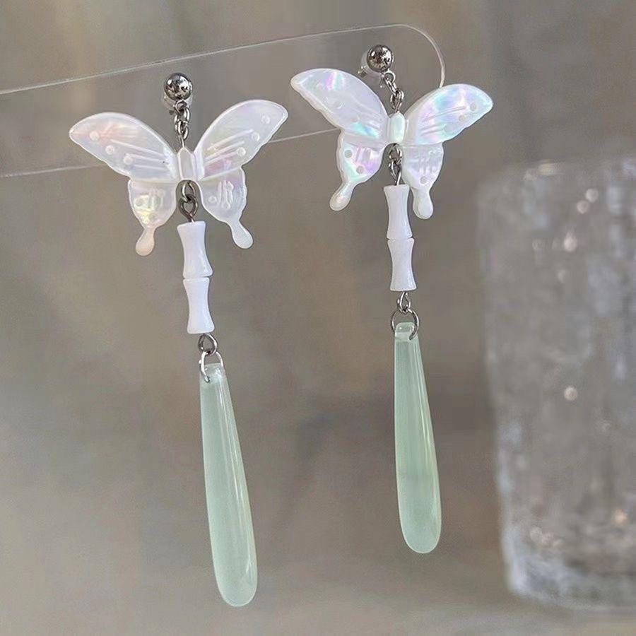 Chinese Fox Mask Folding Fan Asymmetrical Long Tassel Earrings For Women Girls Cherry Blossom Ear Hook Christmas Jewelry