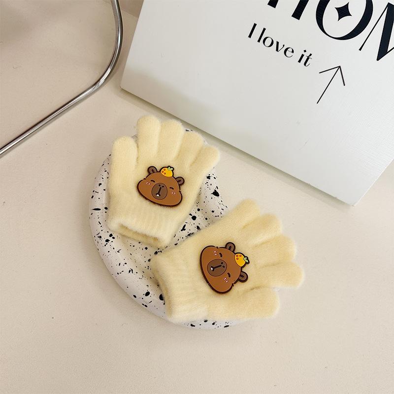 Cartoon Embroidered Kapibara Children's Gloves Stylish and Warm Split Finger and Five Finger Gloves for Boys and Girls