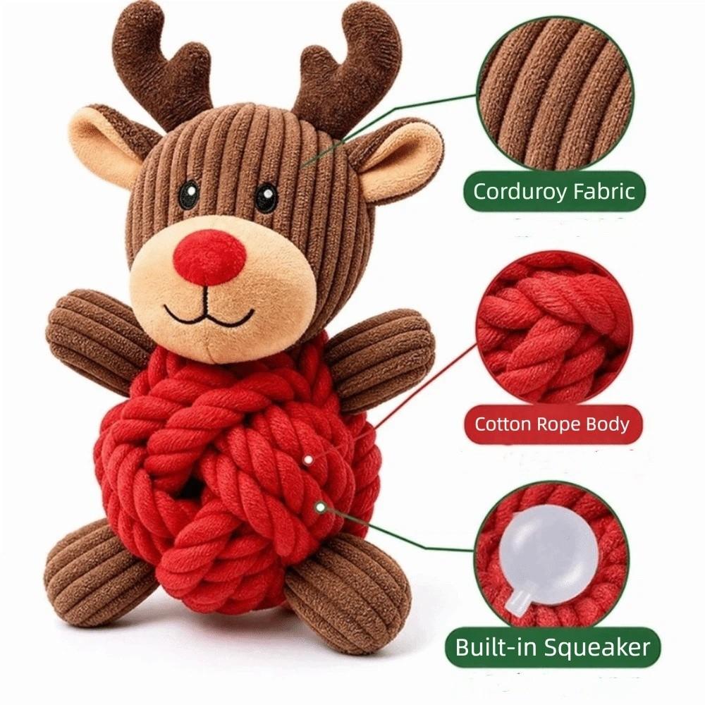 Bite Resistant Santa Claus Squeaky Puppy Toy Corduroy Dog Plush Chew Toy Indoor Outdoor Use
