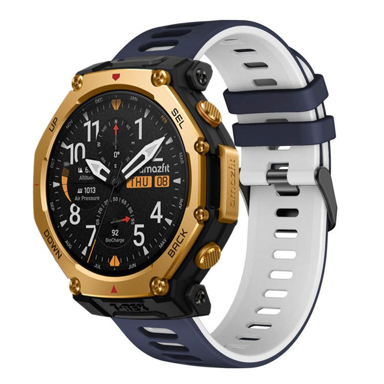 Black Buckle Two Color Silicone Watch Band for Amazfit T-Rex 3 Pro 48mm, Comfort Adjustable Replacement Strap, Easy Install, Strap Only