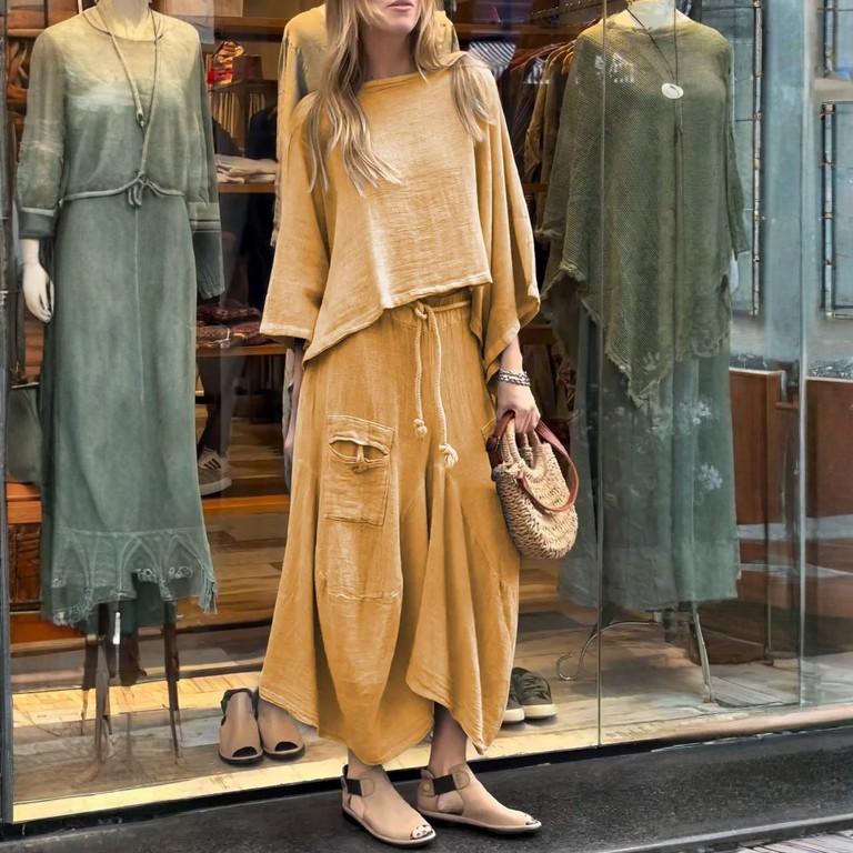 Женский свободный удобный повседневный модный однотонный топ с длинными рукавами, однотонная юбка, комплект из двух предметов