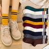 Girls Loose Women Cotton Cute Harajuku School Funny High Socks Striped Crew Japanese White Colorful Designer Sox Yellow Retro Accessories