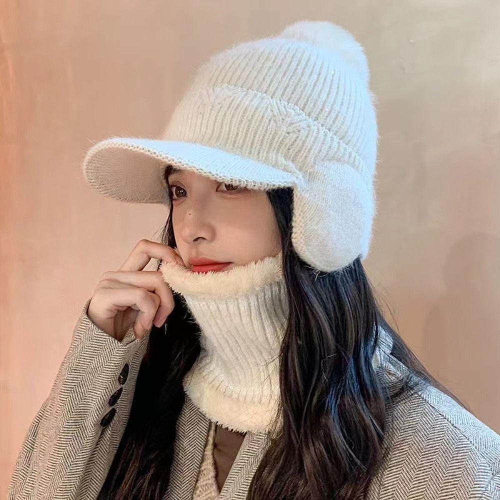 Ear Protection Plush Peaked Cap Solid Color Knitted Baseball Hat Casual Earflaps Hat Sports