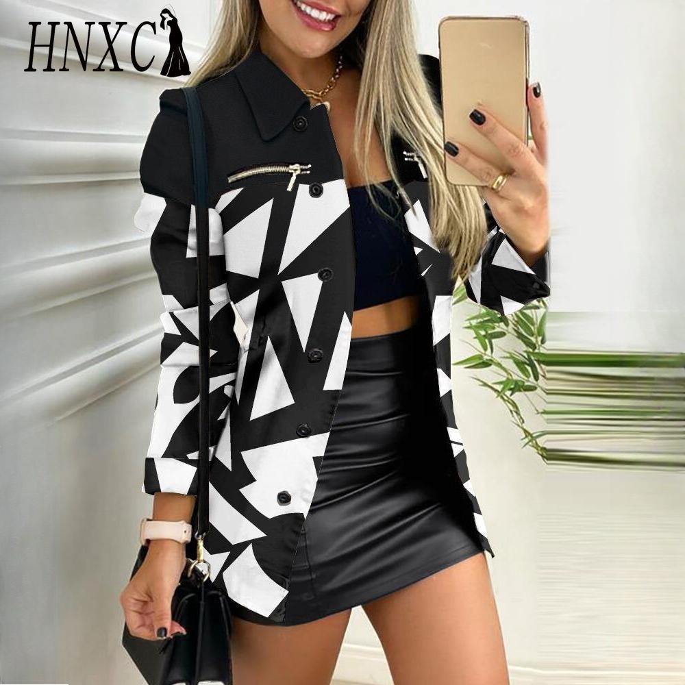 HNXC Женские винтажные повседневные куртки и пальто с решетчатым принтом, осенне-зимние куртки-поло с длинными рукавами и воротником