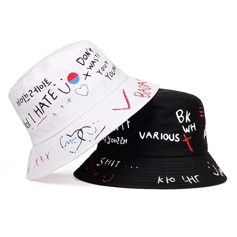 Alphabet Graffiti Print Fisherman Hat Fashion Outdoor Sunshade Fishing Hat Casual Cotton Bucket Hat