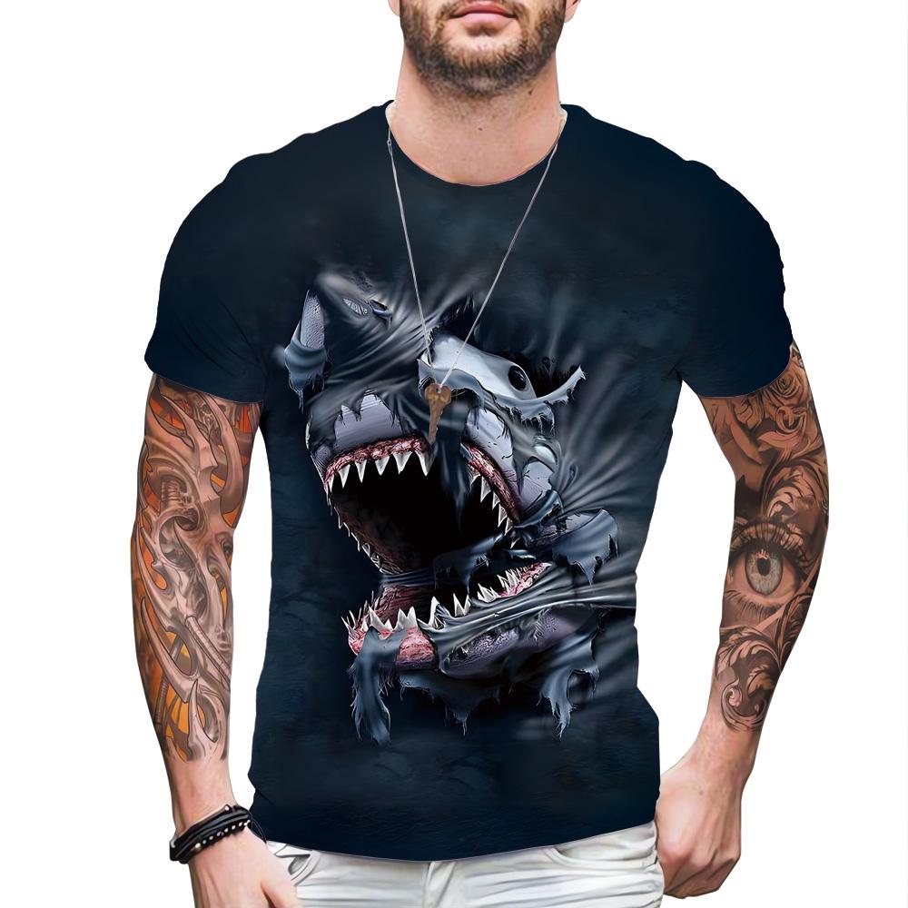 Personality Hole 3D Printed Clothing Aircraft Tank Shark Bear Full Body Printed Men's T-shirt Short Sleeve O-neck Funny Tops