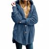 Women's Fashion Solid Color Pocket Button Hooded Loose Casual Plush Jacket