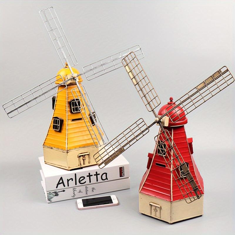Винтажная модель ветряной мельницы Металлические художественные ремесла Креативная копилка Украшения для дома, гостиной, бара, окна, шкафа, Подарок на день рождения, День святого Валентина,