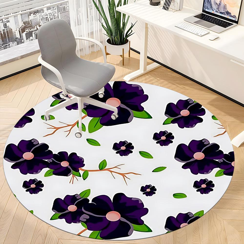 1PC Purple Flower Print Chair Carpet for Office, Indoor Non-Slip Washable Carpet, Soft Comfortable Mat For Office Room yy250930267