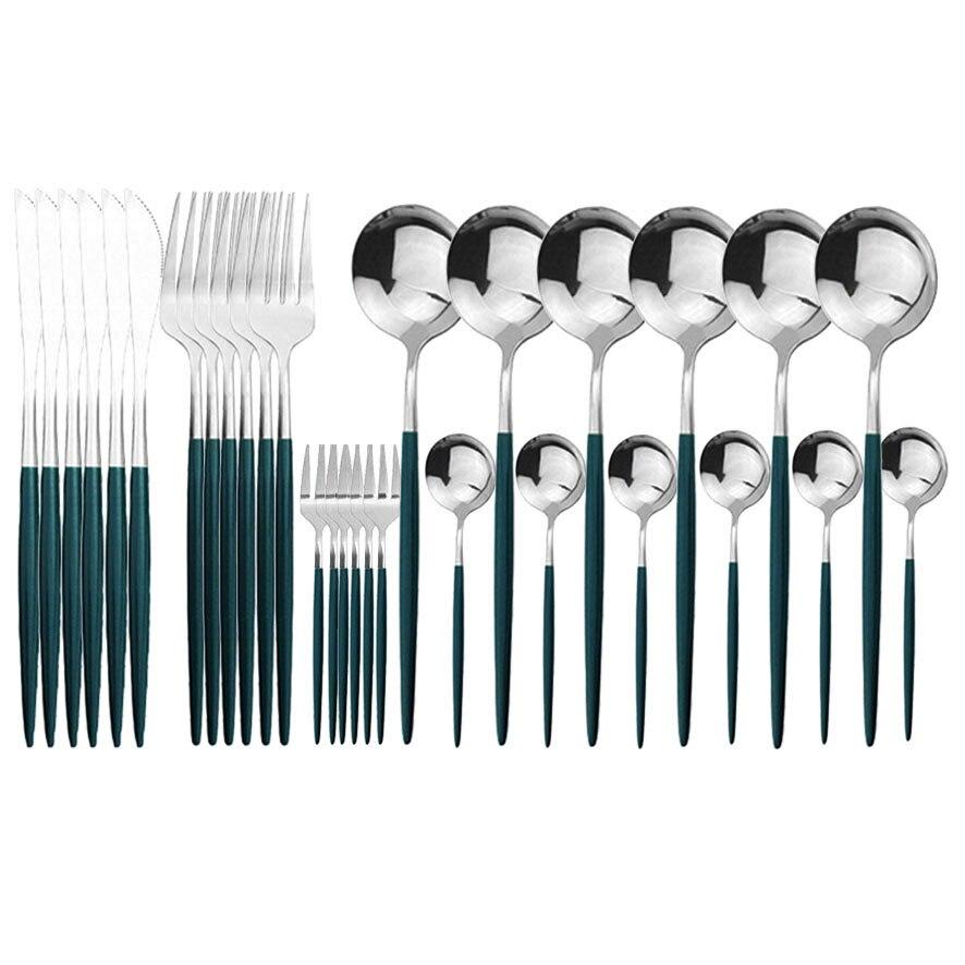 30pcs Black Gold Dinnerware Set Stainless Steel Flatware Set Cake Fork Coffee Spoon Knife Silverware Tableware Set Cutlery Set