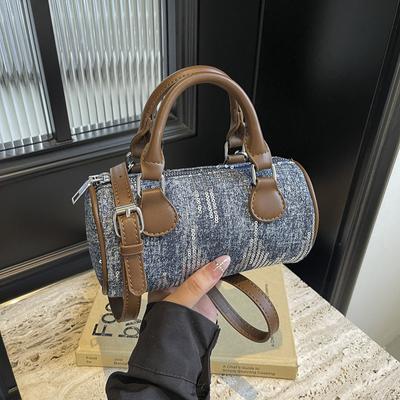 Шикарная сумка через плечо из денима с пайетками для женщин, модная сумка в форме бочки, изящные женские сумки через плечо небольшого размера