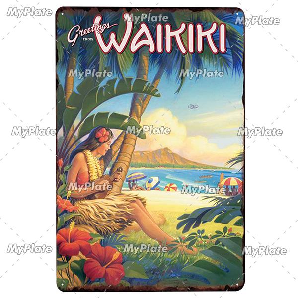 [MyPlate] SUMMER Vintage Metal Sign Tin Sign Wall Decor For Bar Beach Plaque Pub Club Poster Wall Decor Hawaii/California/Miami