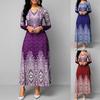 Women Dress Vintage Print Slim Spring Autumn A-line Large Hem Long Dress for Banquet