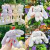 Rabbit Fluffy Plush Pendant Keychain With Flower Design For Accessories Backpack