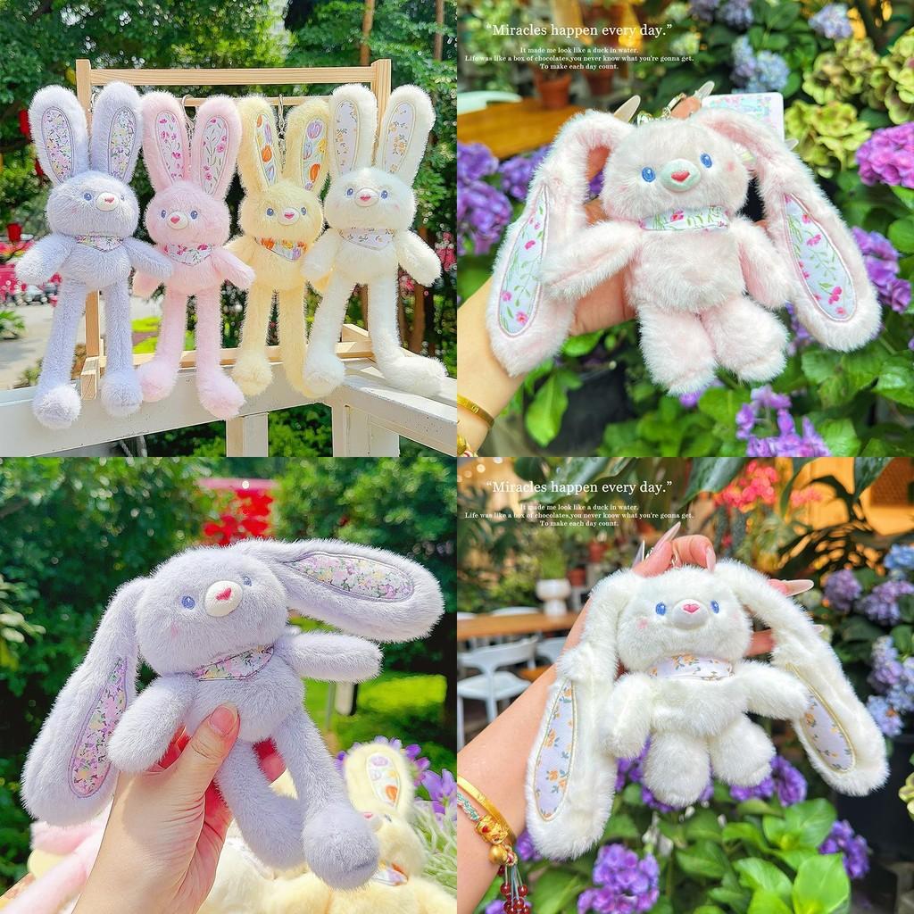 Rabbit Fluffy Plush Pendant Keychain With Flower Design For Accessories Backpack