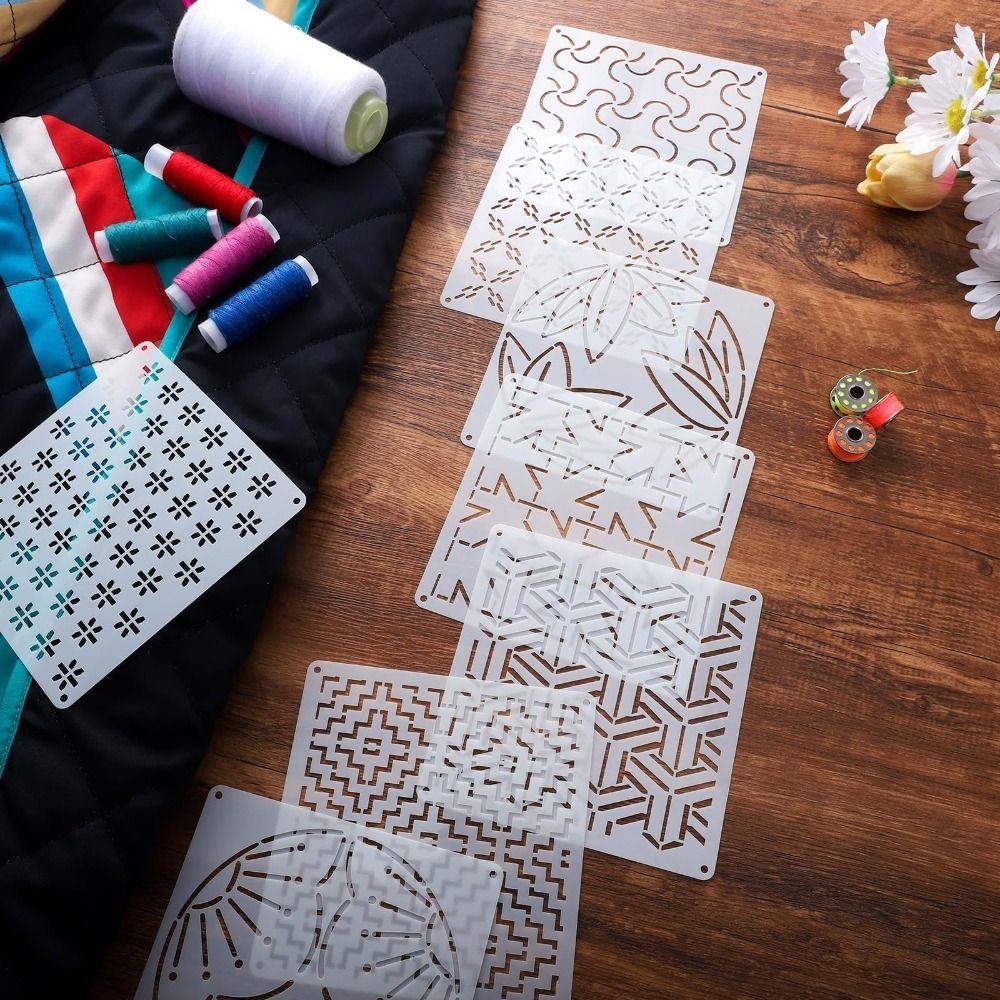 20pcs/25pcs Geometric Pattern Sashiko Stencil Kit Reusable PET Sashiko Thread Kit Handmade DIY Sashiko Embroidery Template