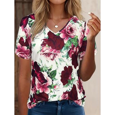 Camiseta mujer verano повседневный элегантный простой топ cuello pico manga corta estampado с цветочным принтом suelto ropa повседневная рубашка señoras camiseta