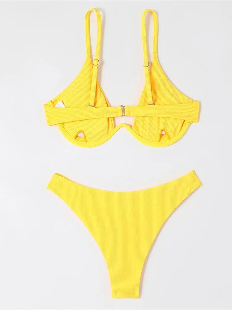 Сексуальный Бикини на Косточках 2025 Женский Черно-Белый В рубчик Push Up Микро Купальник Бразильский С вырезами Купальный Костюм Тонга Купальные костюмы