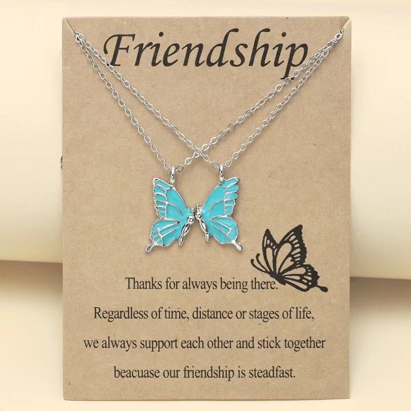 Colorful Butterfly Friendship Necklace Set for Women - Elegant Two-Piece Design