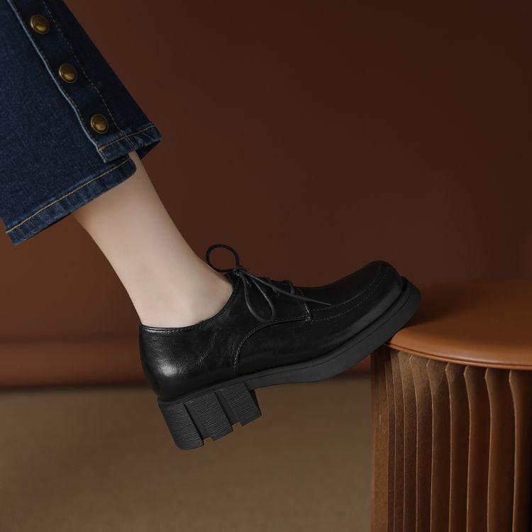 Fashion Korean Shoes Oxfords Women's Female Footwear Loafers With Fur Clogs Platform British Style Autumn 2025 Leather Dress Slip-on Cre