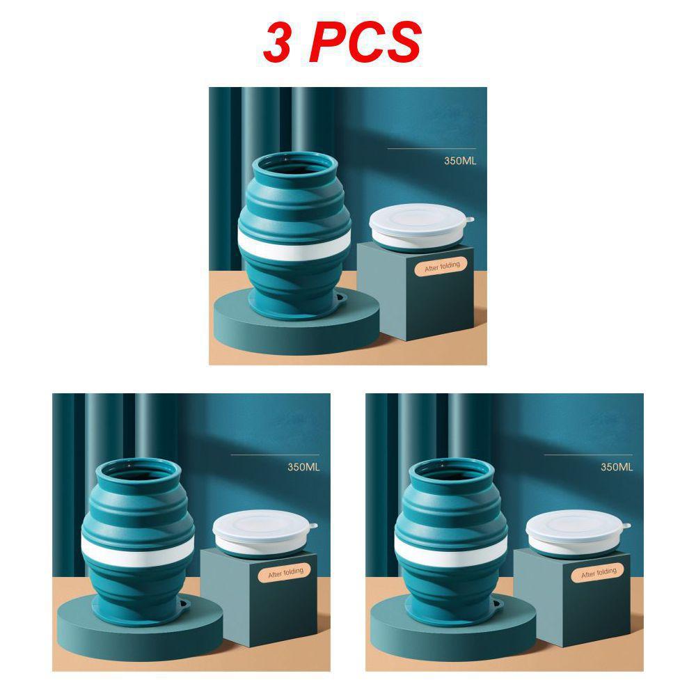 3 шт. Портативная силиконовая чашка Складная дорожная кружка Термостойкая Складные стаканы для воды с крышкой Шнурок для кемпинга на открытом воздухе