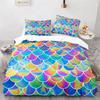 Красочный комплект постельного белья с рыбьей чешуей Твин Кинг для мальчиков и девочек Синий Розовый Принт поверхности кожи русалки Пододеяльник Полиэстеровый Чехол для одеяла