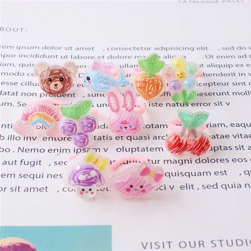 10 шт. мультяшное детское кольцо из смолы, милое цветочное кольцо, матовое кольцо, подарок