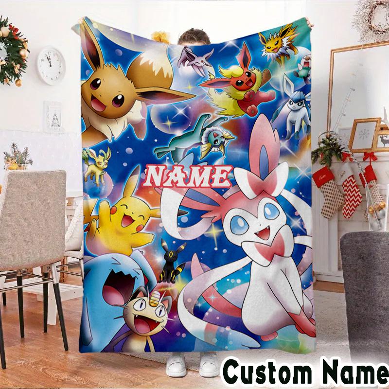 Custom NamePok-mon Blanket Flannel Throw for Sofa, Indoor, Camping, Living Room, Office, Chair, And Bed Soft Birthday Christmas Gift
