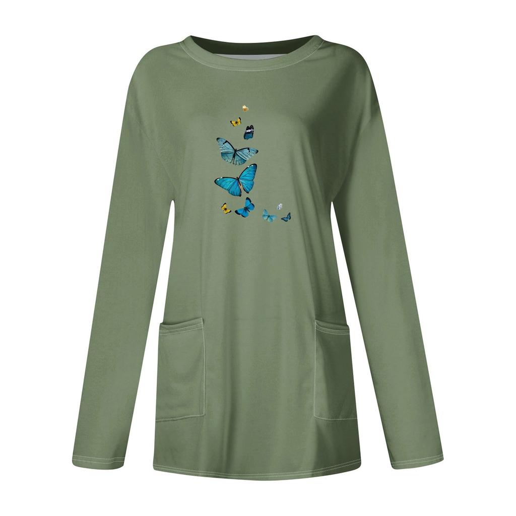 Женская толстовка, пуловер, спортивная одежда, карман, принт, повседневный топ с круглым вырезом и длинными рукавами