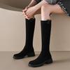 Осень и зима новые женские высокие сапоги европейские и американские нескользящие большого размера на среднем каблуке замшевые женские сапоги квадратные и европейские и А