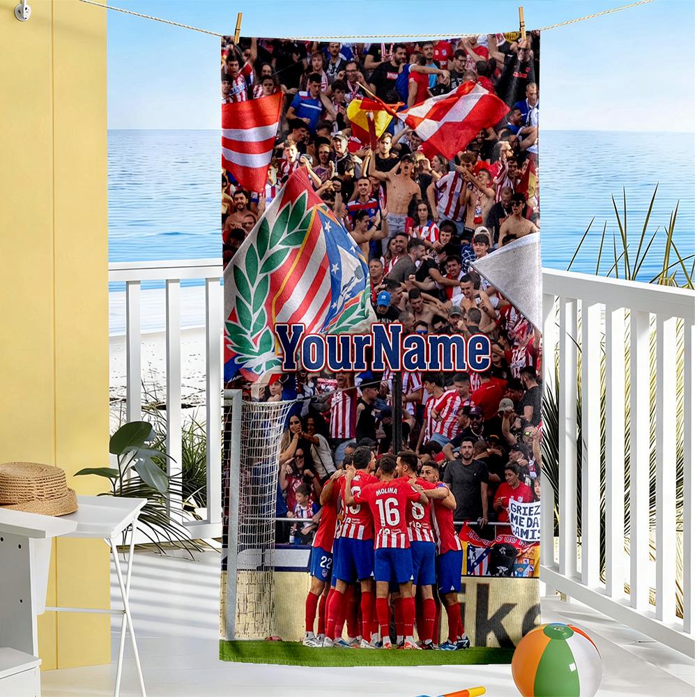 Atletico Madrid Personalized Text Beach Towel Quick-Dry Soft Microfiber Ideal for Travel Outdoor Swim Pool Yoga Surf Camping Hiking Gym Gift Holiday