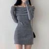 Women Knitting Tops Off Shoulder Long Sleeve Solid Color Slim Fit Pullover
