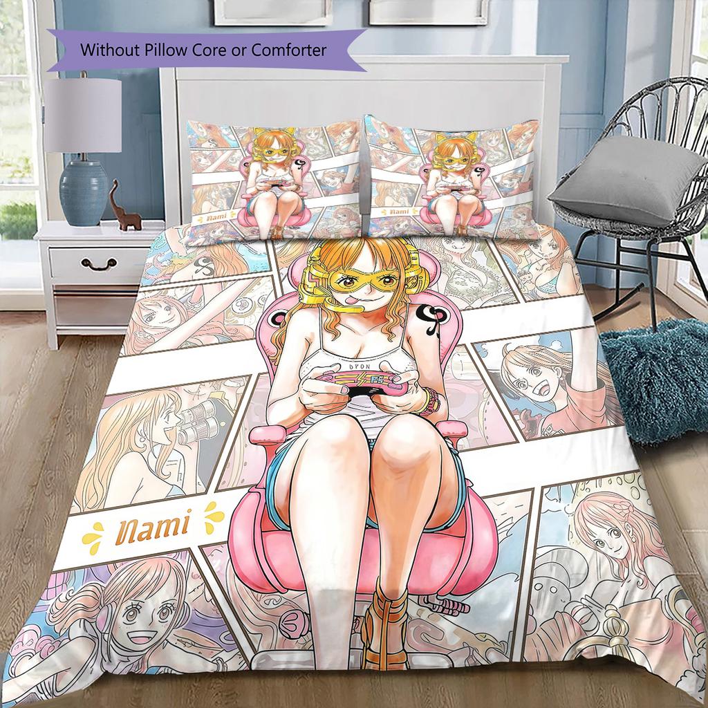 Nami Pattern Bedding Quilt Set Quilt Cover Pillowcase Home Birthday Gift(1 * duvet cover + 2 * pillowcase, without core)