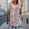 Plus Size Women Spring Dried Flowers Printed Comfy Short Sleeve Round Collar T-shirt Casual Baggy Mid Length Tee Tops